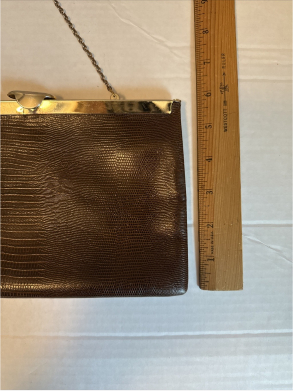 Vintage Etra Leather Lift Clasp Clutch with Chain Bag, Clean Lizard Embossed EUC - Picture 4 of 8